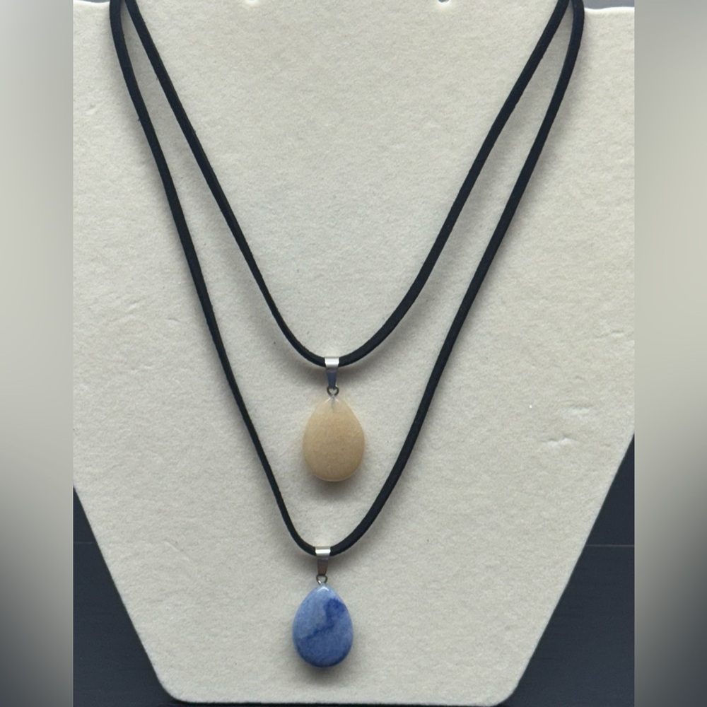 Set of 2 Natural Stone Drop Pendant Suede & Faux
Leather String Cord Necklaces - Picture 2 of 9